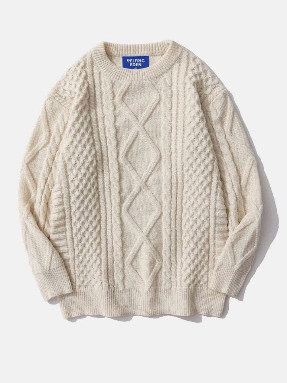 Aelfric Eden Retro 90s Cream Cable Knit Oversized Sweater Medium Unisex